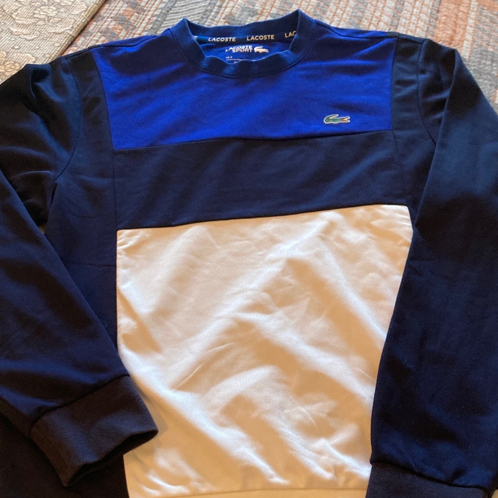Lacoste Men's Navy and White Crewneck Sweater